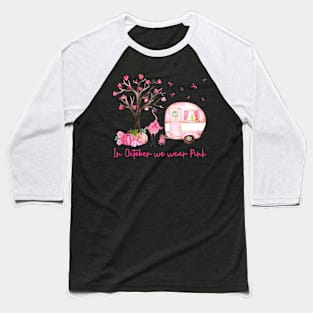 Womens Flamingo In October We Wear Pink Breast Cancer Awareness Baseball T-Shirt